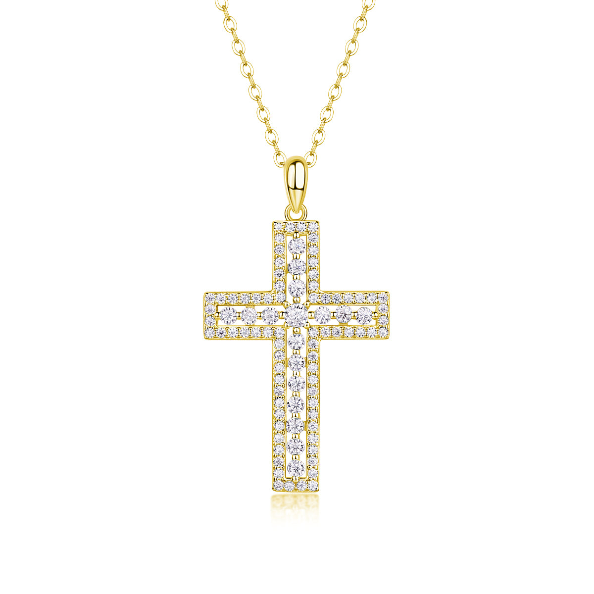 Vinzaa Shelter - Moissanite Cross Pendant Necklace in Platinum-Plated S925 Silver