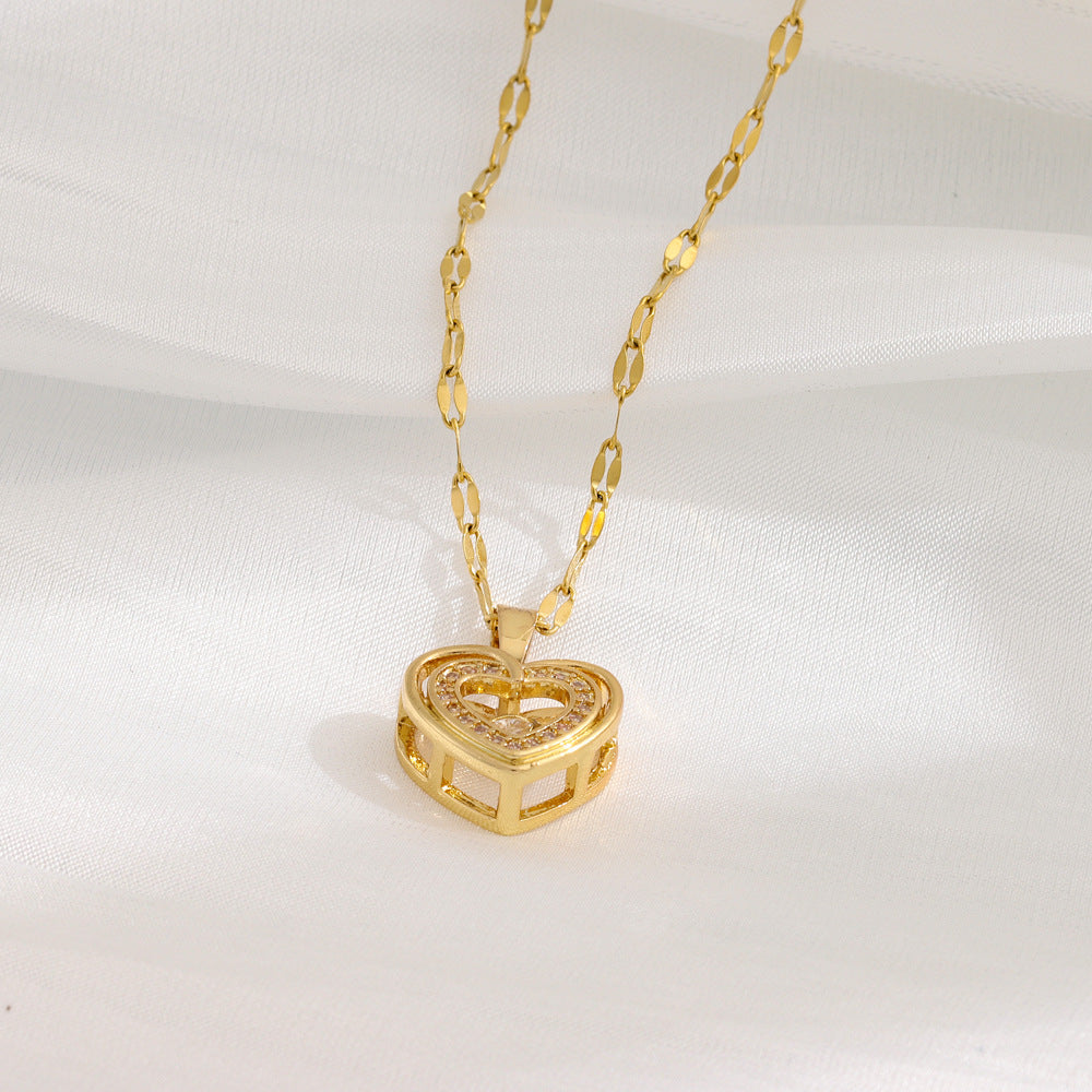 Vinzaa Double-Layer Love Necklace - Titanium Steel Heart Pendant with Brilliant Rhinestones