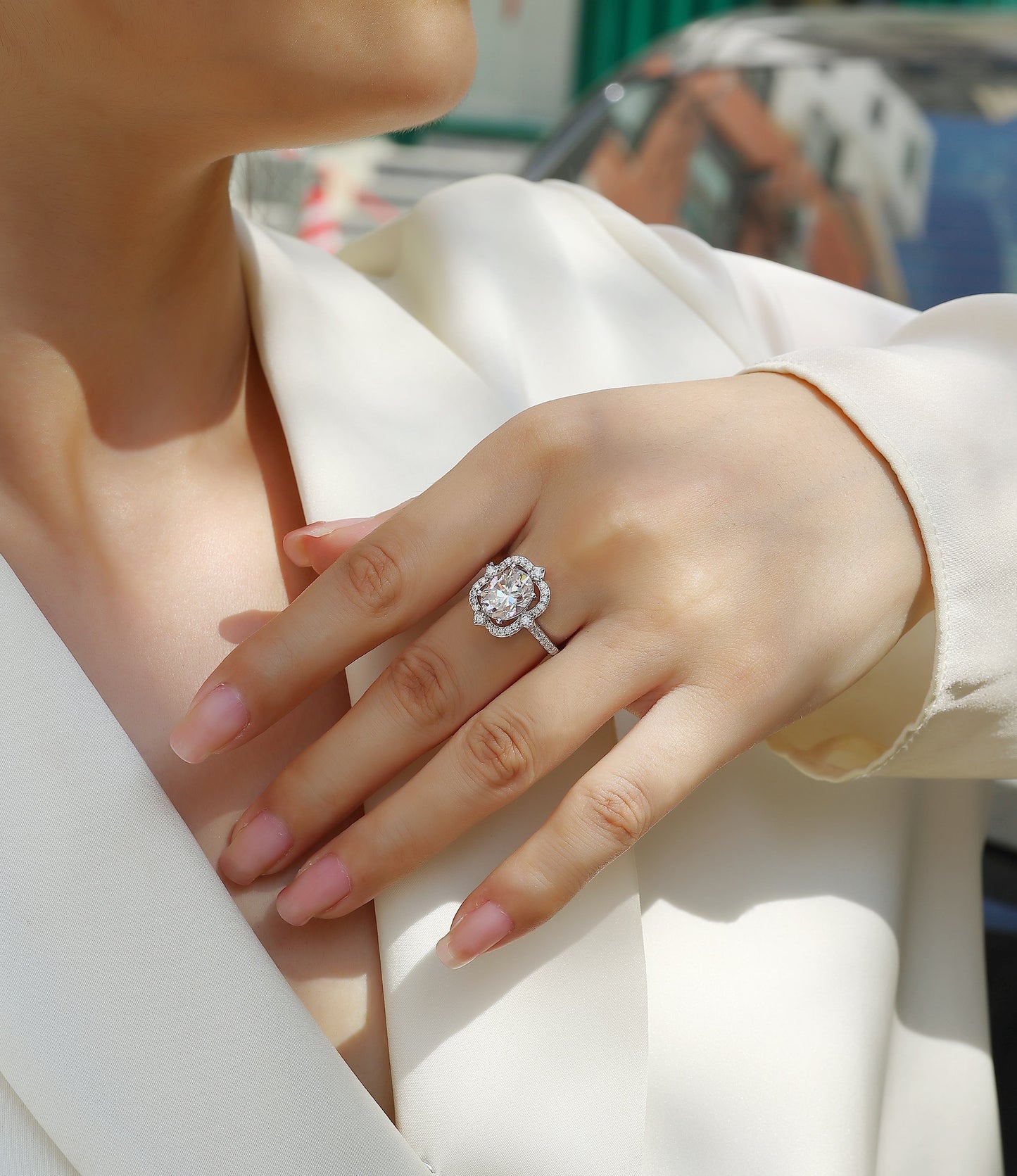 Vinzaa Camellia - Moissanite Ring in Gold-Plated S925 Sterling Silver