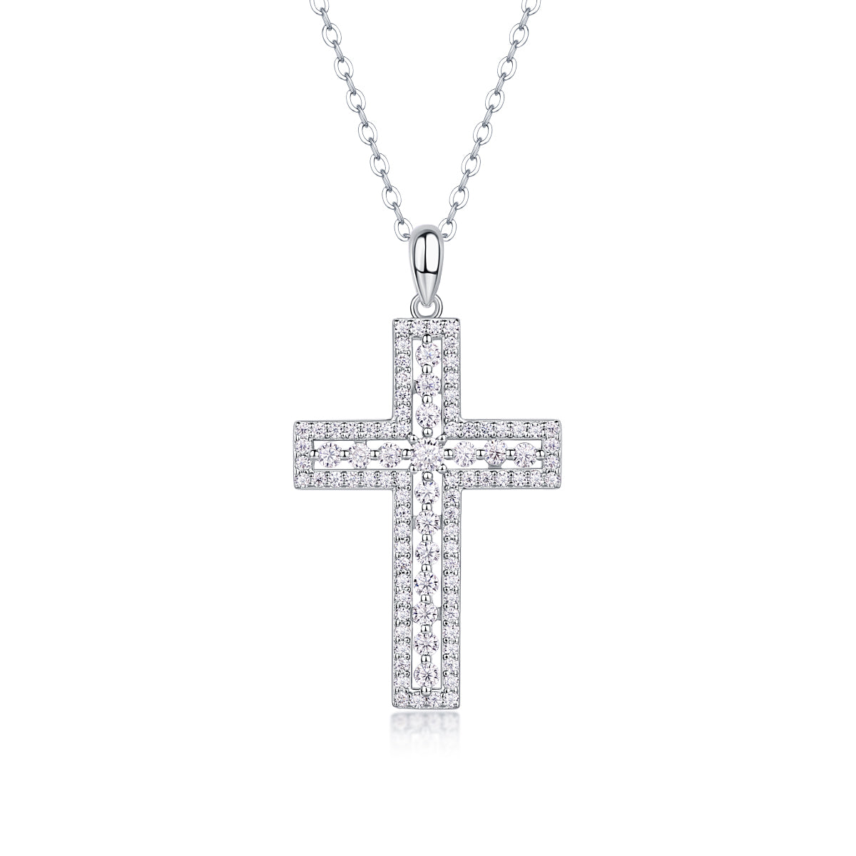 Vinzaa Shelter - Moissanite Cross Pendant Necklace in Platinum-Plated S925 Silver