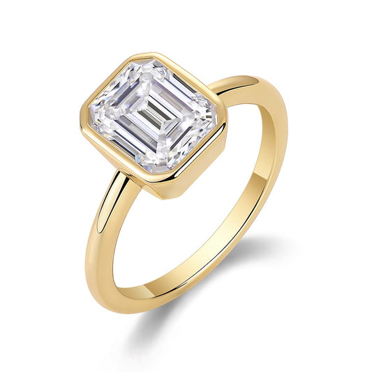 Vinzaa Pagoda - 7x9mm Octagon Moissanite Bezel Ring in Gold-Plated S925 Silver