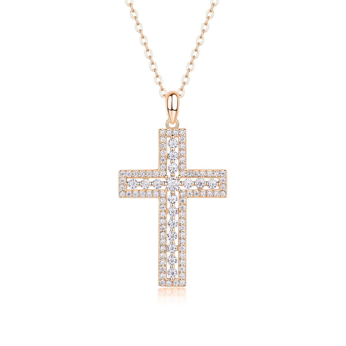 Vinzaa Shelter - Moissanite Cross Pendant Necklace in Platinum-Plated S925 Silver
