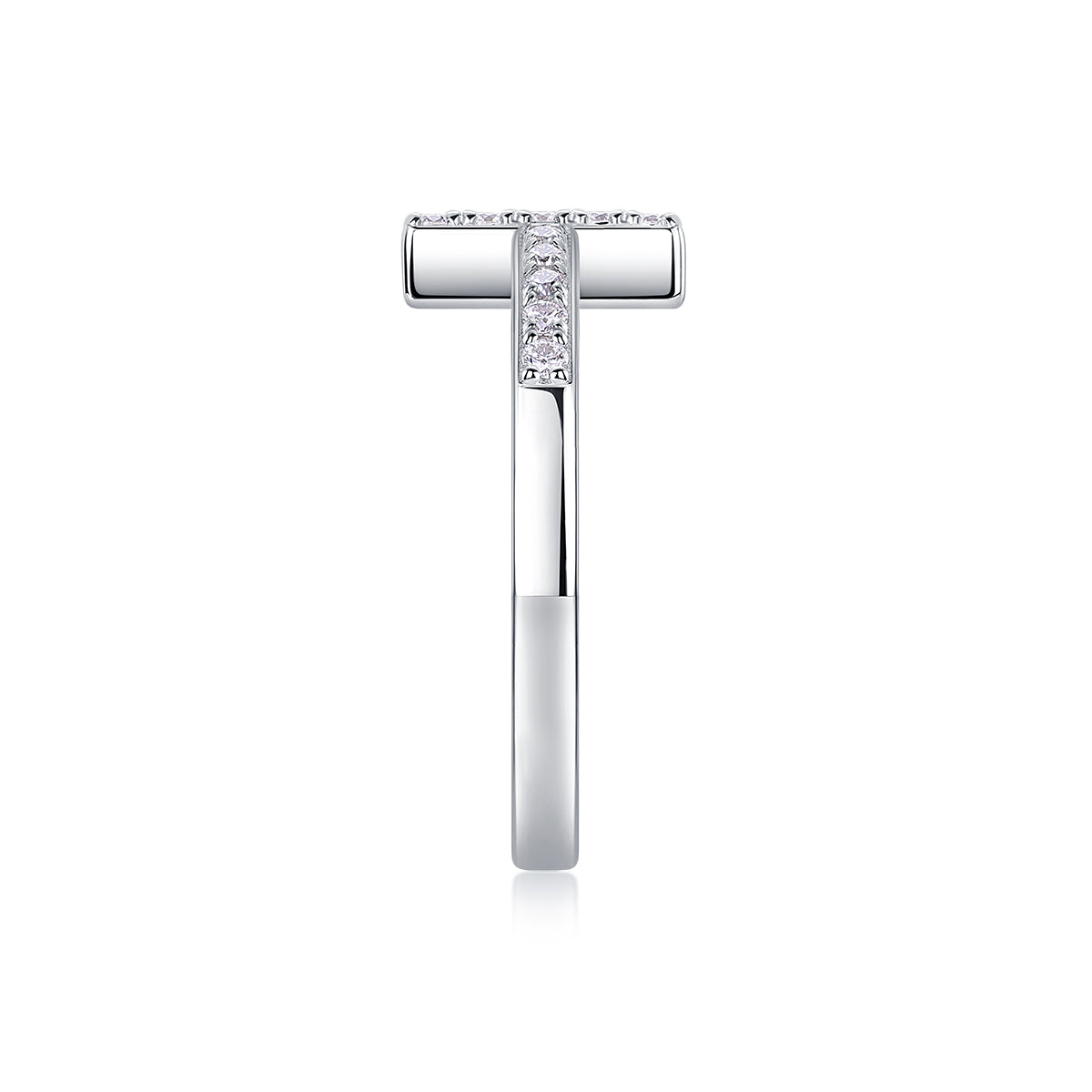 Vinzaa Shelter - Moissanite Sideways Cross Ring in Platinum-Plated S925 Silver