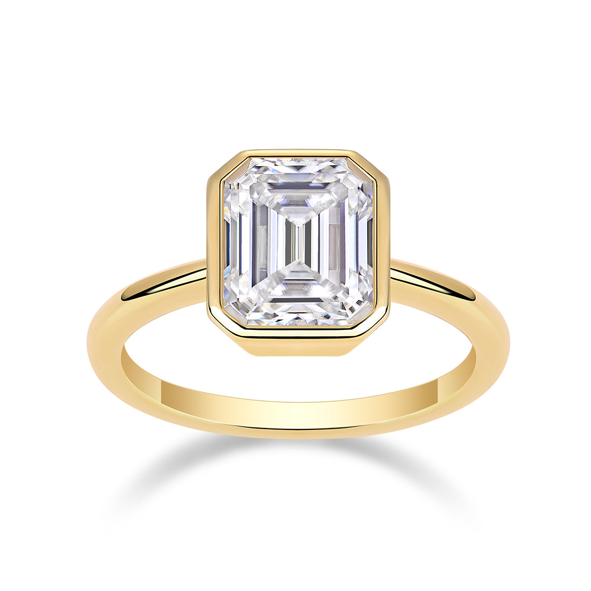 Vinzaa Pagoda - 7x9mm Octagon Moissanite Bezel Ring in Gold-Plated S925 Silver