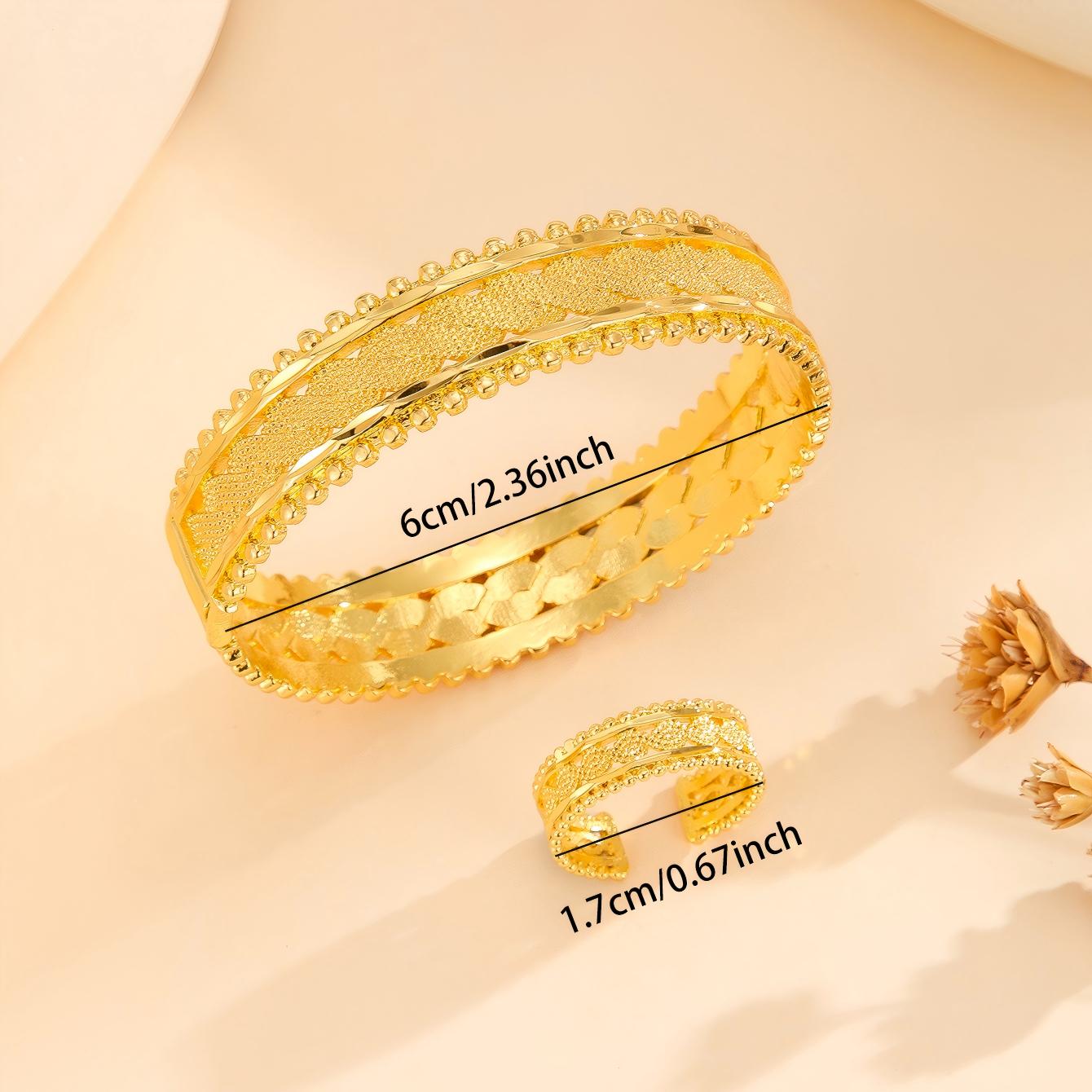Vinzaa Vintage Dubai Gold 2-Piece Set - Open Cuff Bangle & Matching Statement Ring
