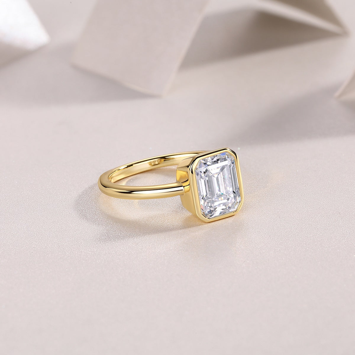 Vinzaa Pagoda - 7x9mm Octagon Moissanite Bezel Ring in Gold-Plated S925 Silver
