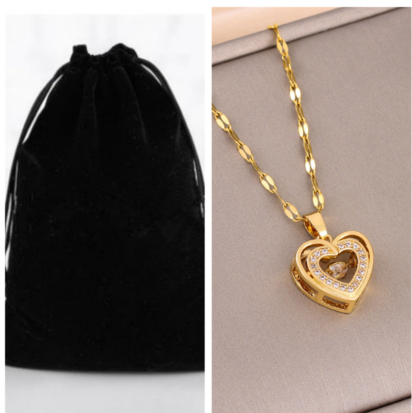 Vinzaa Double-Layer Love Necklace - Titanium Steel Heart Pendant with Brilliant Rhinestones