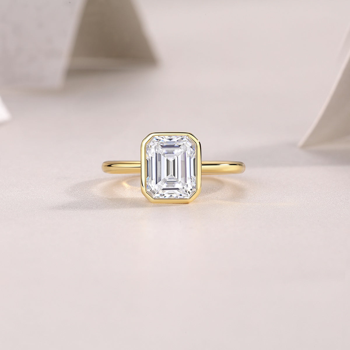 Vinzaa Pagoda - 7x9mm Octagon Moissanite Bezel Ring in Gold-Plated S925 Silver