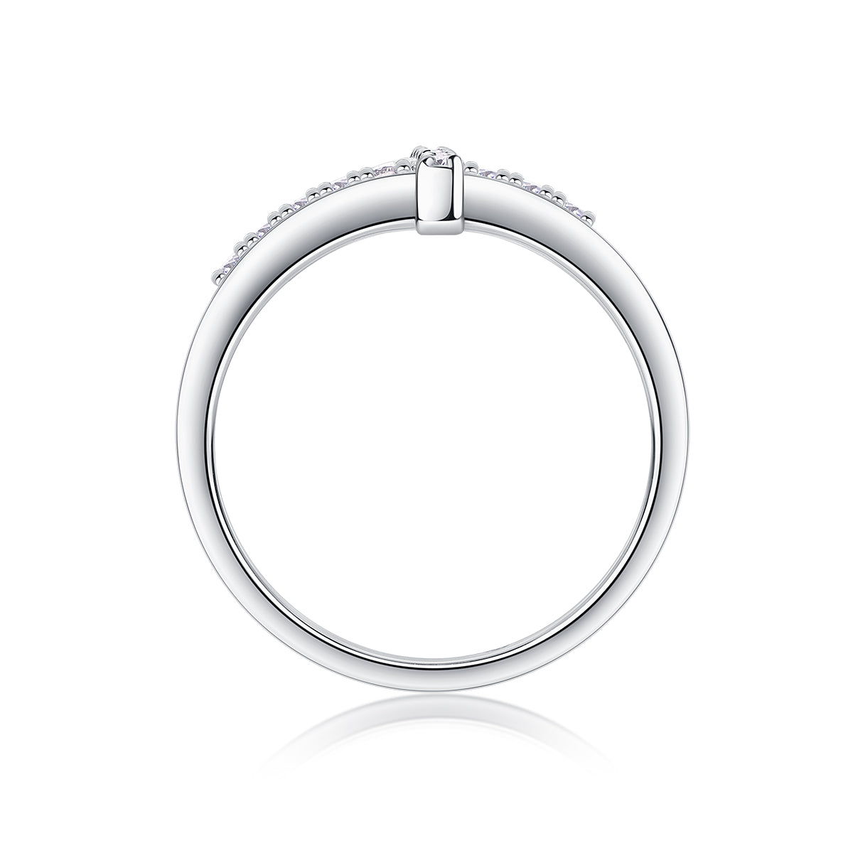 Vinzaa Shelter - Moissanite Sideways Cross Ring in Platinum-Plated S925 Silver
